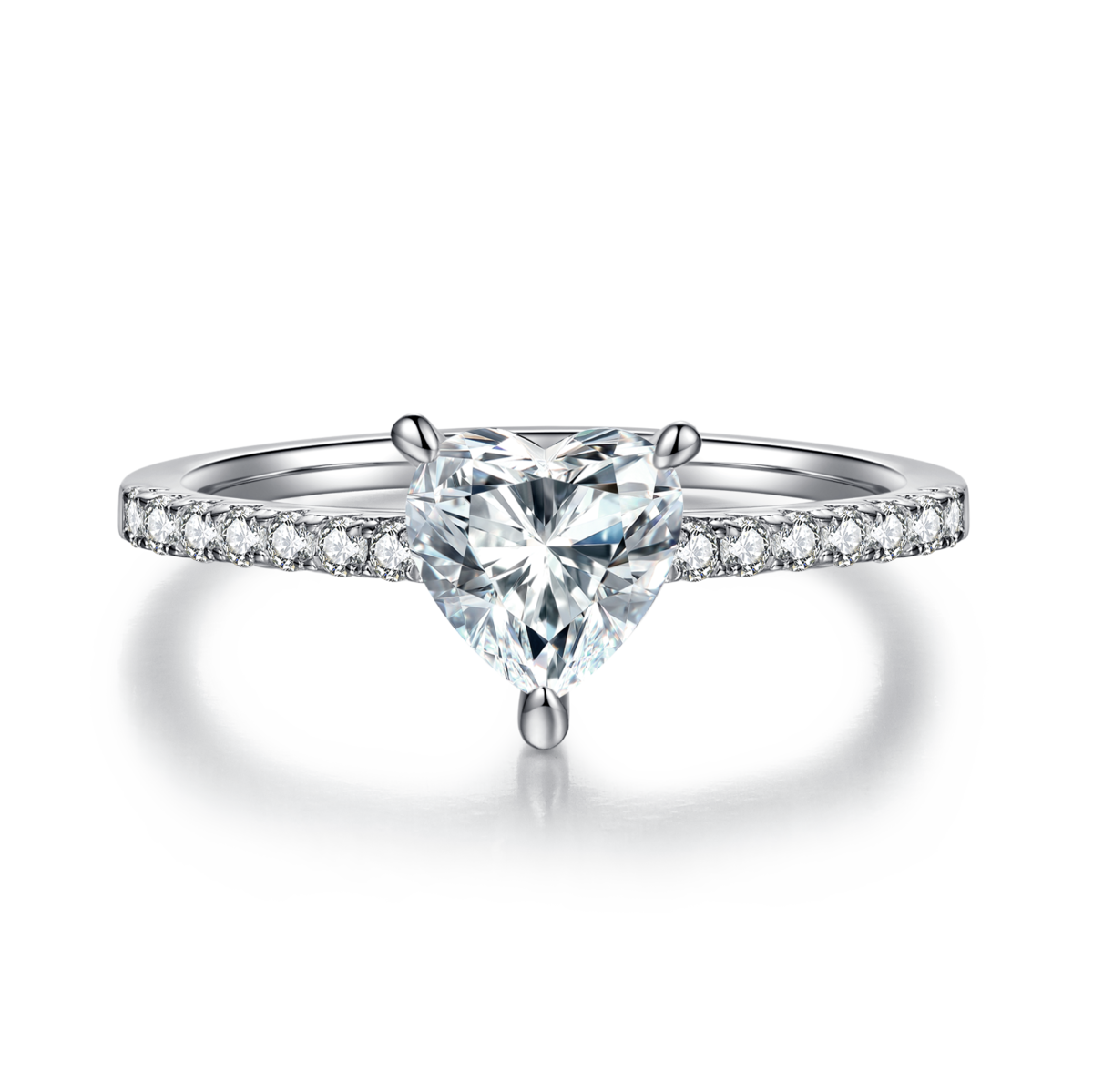 Micro set heart-shaped S925 silver plated white gold moissanite diamond women's ring 1.0 carat D-grade